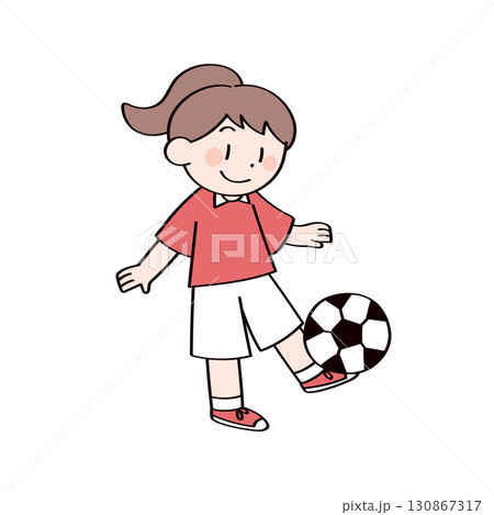 サッカーをする女の子のイラスト 130867317