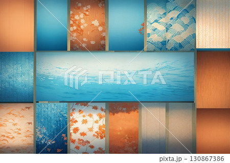 四季柄 和紙テクスチャ デザイン素材 バリエーション 四季柄 和紙テクスチャ デザイン素材 バリエーション 130867386