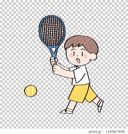一個男孩打網球的插圖 130867406
