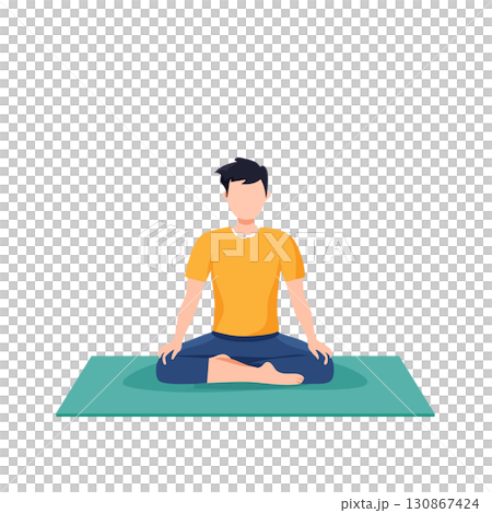 Simple modern flat illustration of a person exercising on a yoga mat to work on health and fitness 130867424
