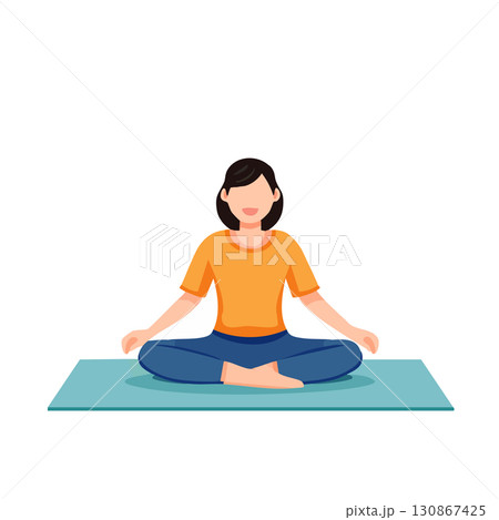 健康やフィットネスに取り組むためヨガマット上で運動する人のシンプルでモダンなフラットイラスト  130867425