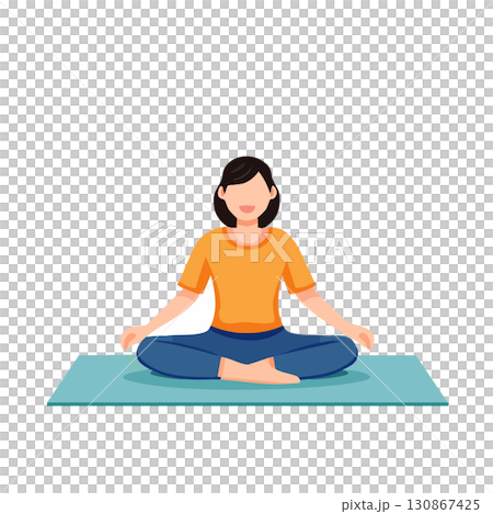 Simple modern flat illustration of a person exercising on a yoga mat to work on health and fitness 130867425