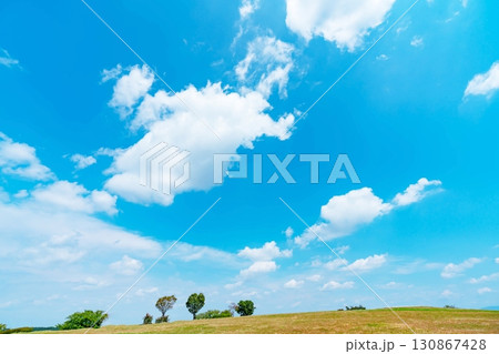 青空と雲と草原 130867428