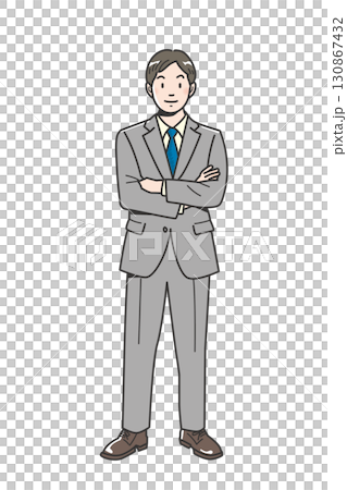 腕組みをする若い男性ビジネスマンの全身 130867432