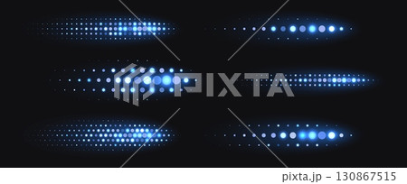 Blue halftone shapes, glowing dynamic elements made from sparkling dots. 130867515