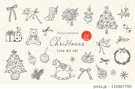 おしゃれなクリスマスのベクター線画イラストセット 130867700