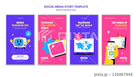 Flat Cartoon Hand Drawn Illustration of World Television Day with Social Media Stories Background Flat Cartoon Hand Drawn Illustration of World Television Day with Social Media Stories Background 130867948