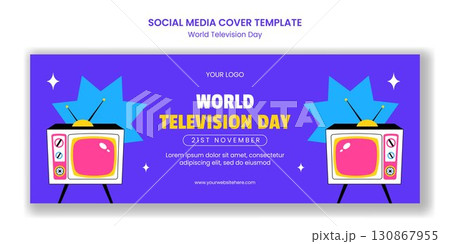 Social Media Cover Illustration for World Television Day in Flat Cartoon Hand Drawn Background 130867955