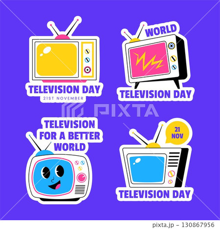 Label Design Illustration for World Television Day with Flat Cartoon Hand Drawn Style Background 130867956