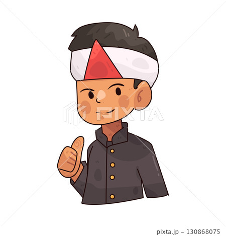 illustration of indonesian man with flag headband illustration of indonesian man with flag headband 130868075