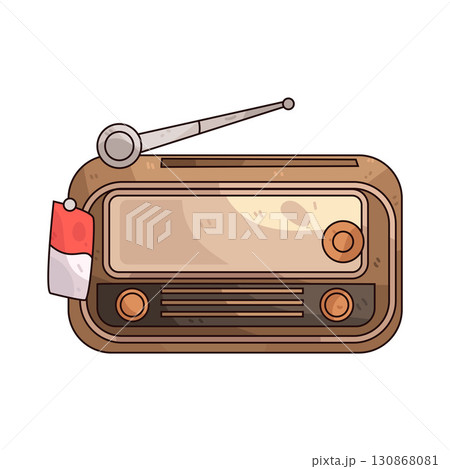 illustration of old radio with indonesia flag 130868081