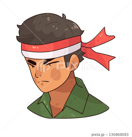 illustration of Indonesian Man with Flag Headband illustration of Indonesian Man with Flag Headband 130868083