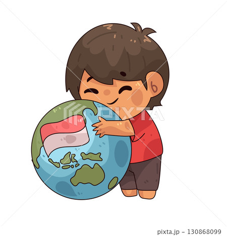 illustration of Child Hugging Indonesia Earth illustration of Child Hugging Indonesia Earth 130868099