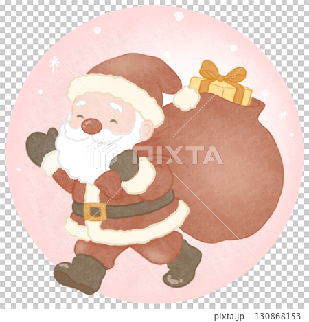 Santa Claus carrying presents on pink snow background 130868153