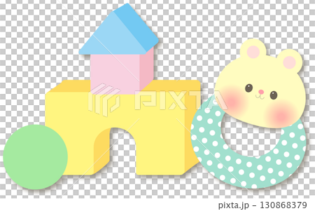 可愛的熊搖鈴積木嬰兒玩具插畫 可愛的熊搖鈴積木嬰兒玩具插畫 130868379