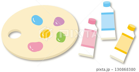 カラフルな絵の具とパレットのイラスト カラフルな絵の具とパレットのイラスト 130868380
