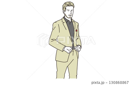 スーツでかっこよく立つ男性欧米人のイラスト素材 130868867