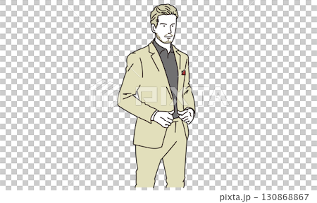 スーツでかっこよく立つ男性欧米人のイラスト素材 130868867