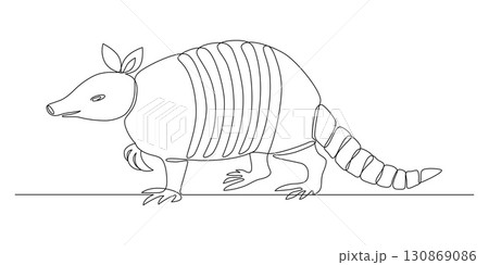 Animal armadillo, continuous one line drawing, minimalism, abstract, placental mammals, symbol of Texas and survival in harsh conditions, one line. Editable vector outline 130869086