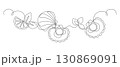 Scallops in shell with slice of lemon and mint leaves, drawn with continuous line in minimalism, abstract, seafood, delicacy, one line, editable vector contour 130869091