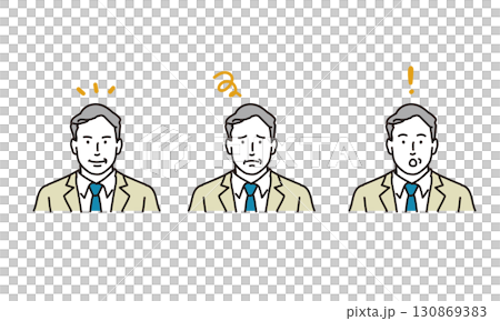 Illustration icon set of facial expression patterns of middle-aged and elderly men 130869383