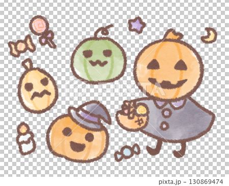 穿著萬聖節服裝、手拿南瓜的孩子們 穿著萬聖節服裝、手拿南瓜的孩子們 130869474