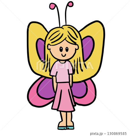 Hand drawn fairy angel with butterfly wings for cartoon character, comic, mascot, kid costume, school event, decoration, human, people, fairy tale, plush toy, kid doll, sticker, cute patch, print 130869585