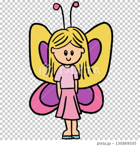 Hand drawn fairy angel with butterfly wings for cartoon character, comic, mascot, kid costume, school event, decoration, human, people, fairy tale, plush toy, kid doll, sticker, cute patch, print 130869585