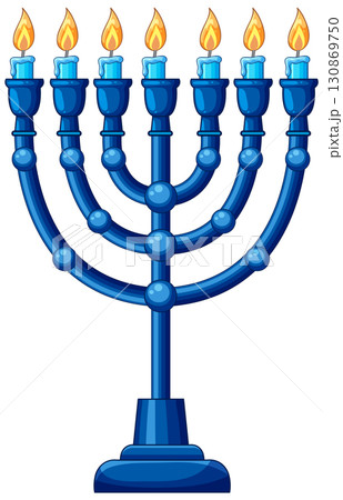 Blue Menorah with Lit Candles Vector Illustration 130869750