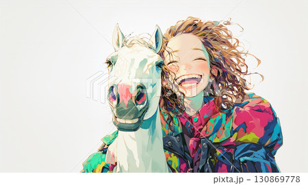 笑顔の女性と馬 130869778