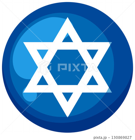Blue Circular Icon with White Star of David 130869827