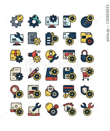 system setting setup, filled outline icon set 130869835