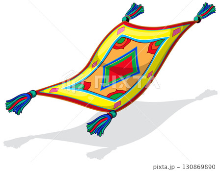Colorful Flying Magic Carpet with Tassels and Shadow Colorful Flying Magic Carpet with Tassels and Shadow 130869890