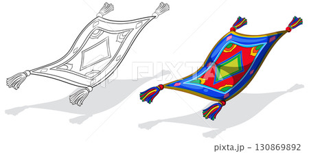 Colorful Flying Magic Carpet Vector Illustration with Shadow 130869892