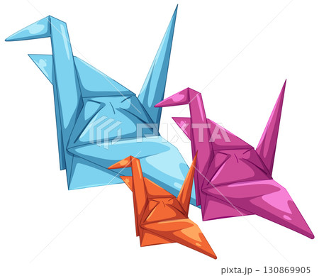 Colorful Origami Cranes in Group Composition 130869905