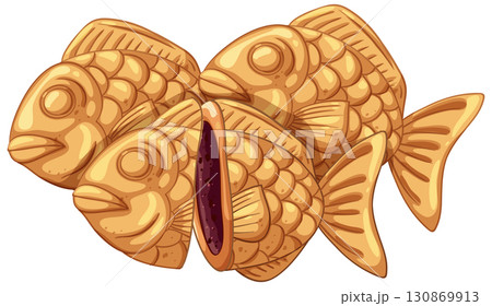 Taiyaki Fish-Shaped Pastries with Sweet Red Bean Filling 130869913