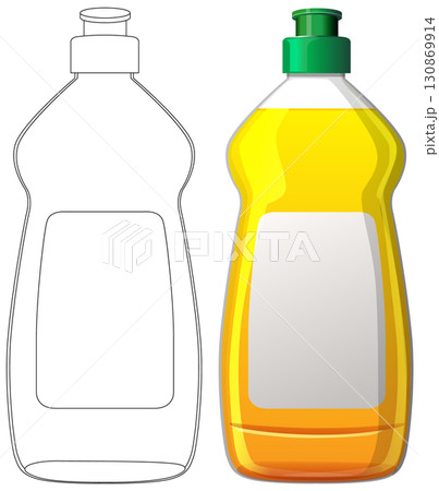 Dish Soap Bottle Vector with Outline and Colored Version 130869914