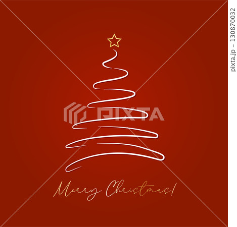 Elegant Line Art Christmas Tree with Golden Star  130870032