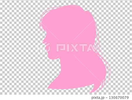 女性の横顔のシルエット 上半身横向きのイラスト ピンク 130870079