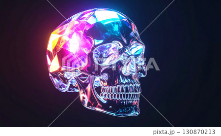 Floating Crystal Skull with Internal Rainbow Light. Hallowen Concept. Generated Image 130870213