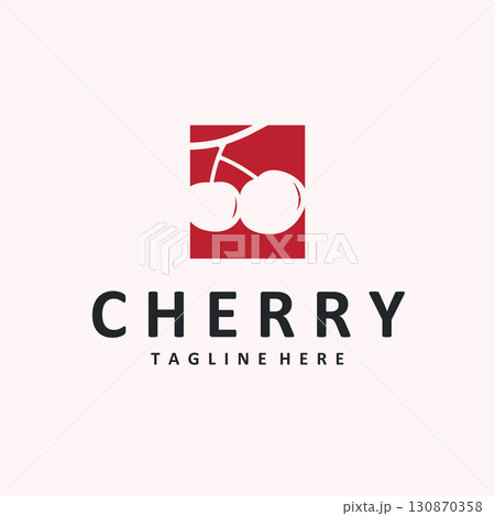 Cherry fruit logo design concept red fruit with silhouette and farmer symbol illustration icon template vector design Cherry fruit logo design concept red fruit with silhouette and farmer symbol illustration icon template vector design 130870358