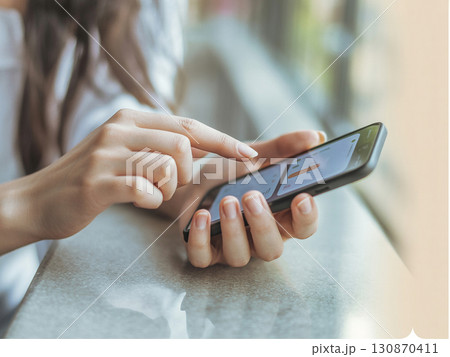 スマホを操作する女性の手元　Generative AI 130870411