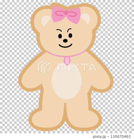 Illustration of teddy bear with pink bow for costume, accessory, Christmas, new year, festive winter season, cartoon character, comic, mascot, standee, sticker, patch, zoo, souvenir shop, expression Illustration of teddy bear with pink bow for costume, accessory, Christmas, new year, festive winter season, cartoon character, comic, mascot, standee, sticker, patch, zoo, souvenir shop, expression 130870463