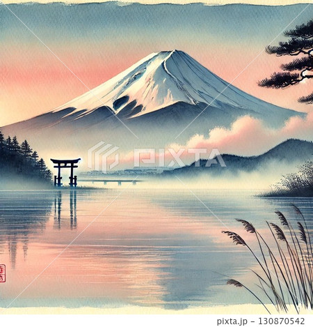 朝霧高原から見た雲海と日の出のパノラマ情景 130870542