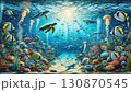 カラフルな珊瑚と熱帯魚の群れ 130870545