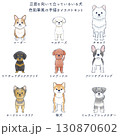 正面を向いて立っている犬の色鉛筆風の手描きイラストセット 130870602