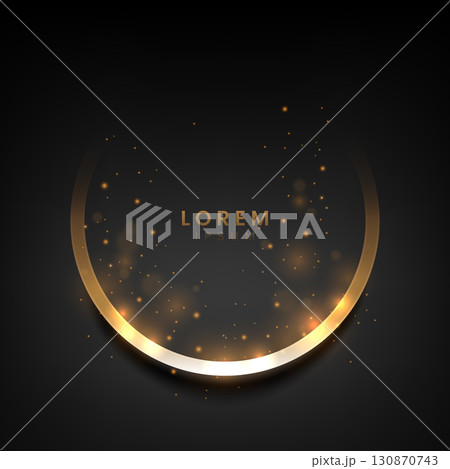Golden Ring Frame with Sparks on Dark Background, Vector Illustration 130870743