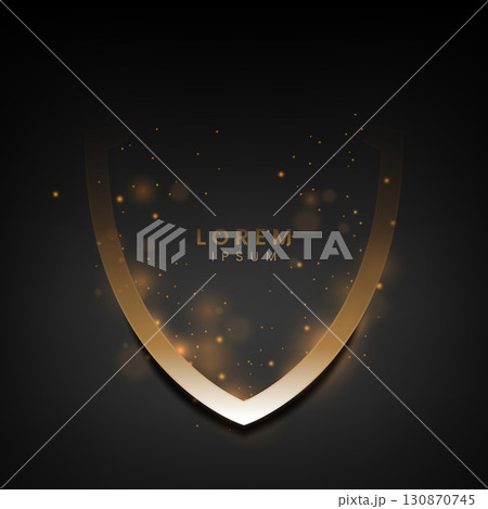 Golden Badge Frame with Sparks on Dark Background, Vector Illustration 130870745