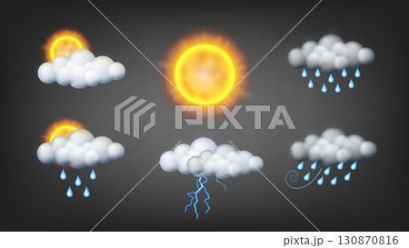 3D Weather Icons Set, Ready For Dark Or Light Backgrounds, Vector Illustration 130870816