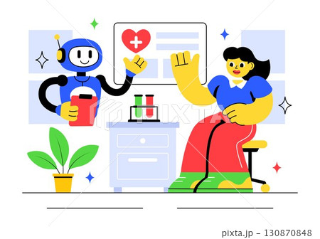 Robotics in Daily Life Vector Illustration featuring Robots and Automated Systems Assisting Human Activities with Remote Control and Automation 130870848